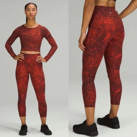 Lululemon Wunder Train‎ High Rise Tights Denim Wash Autumn Red Black Size 4 - Picture 1 of 9